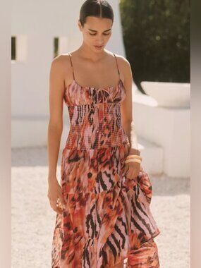 ANTHROPOLOGIE CELANDINE Josephine Smocked Dress, Size L Petite